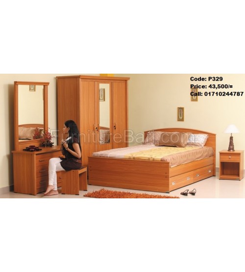 Wooden Bedroom set P329 (Bed, Side Table, Dressing Table, Almira) Online Furniture Store in